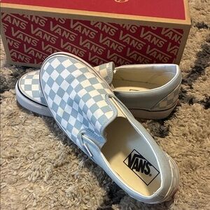 Vans Light Blue Checkered Slip-On Sneakers